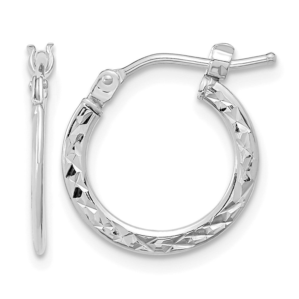 14k White Gold 1.00x15mm Polished Diamond-cut Tube Hoop Earrings