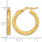 14k 3mm Polished & Satin D/C Hoop Earrings