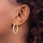 14k White Rhodium Diamond-cut Satin Hoop Earrings