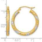 14k White Rhodium Diamond-cut Satin Hoop Earrings