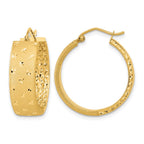 14k Polished Satin and Diamond-cut Hoop Earrings