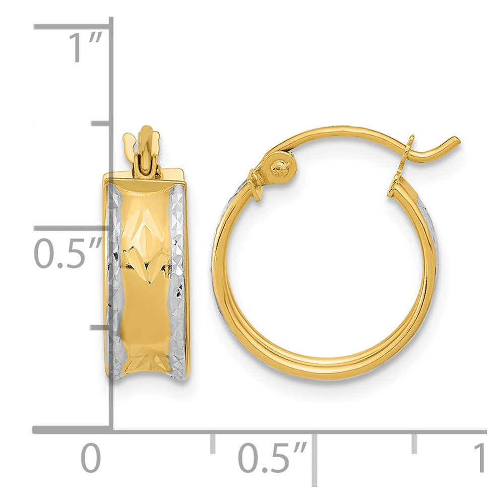 14k White Rhodium Polished Diamond-cut Hoops