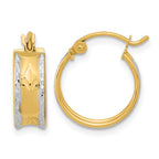 14k White Rhodium Polished Diamond-cut Hoops