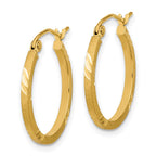 14k 1.75x21mm Satin Diamond-cut Square Tube Hoop Earrings