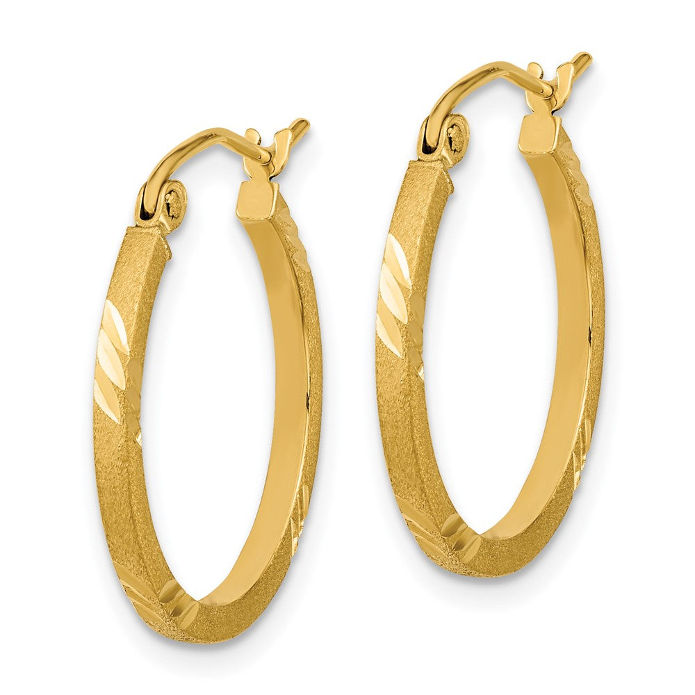 14k 1.75x21mm Satin Diamond-cut Square Tube Hoop Earrings