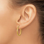 14k 1.75x21mm Satin Diamond-cut Square Tube Hoop Earrings