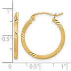 14k 1.75x21mm Satin Diamond-cut Square Tube Hoop Earrings