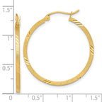 14k 1.75x30mm Satin Diamond-cut Square Tube Hoop Earrings