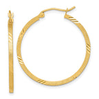 14k 1.75x30mm Satin Diamond-cut Square Tube Hoop Earrings