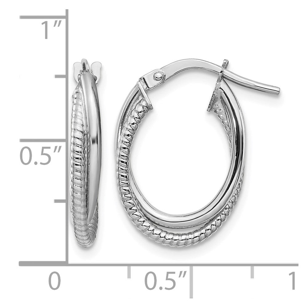 14k White Gold Polished and Textured Double Oval Hoops