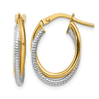 14k Two-Tone Polished Textured Double Oval Hoops