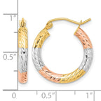 14k w/White and Rose Rhodium Polished Diamond-cut Hoop Earrings