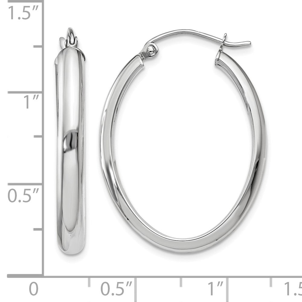 14k White Gold 3.75x31mm Polished Oval Tube Hoop Earrings