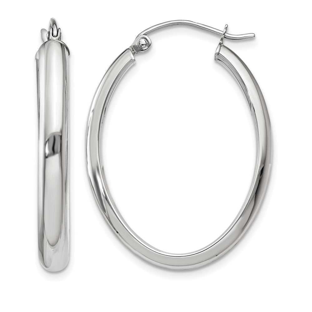 14k White Gold 3.75x31mm Polished Oval Tube Hoop Earrings
