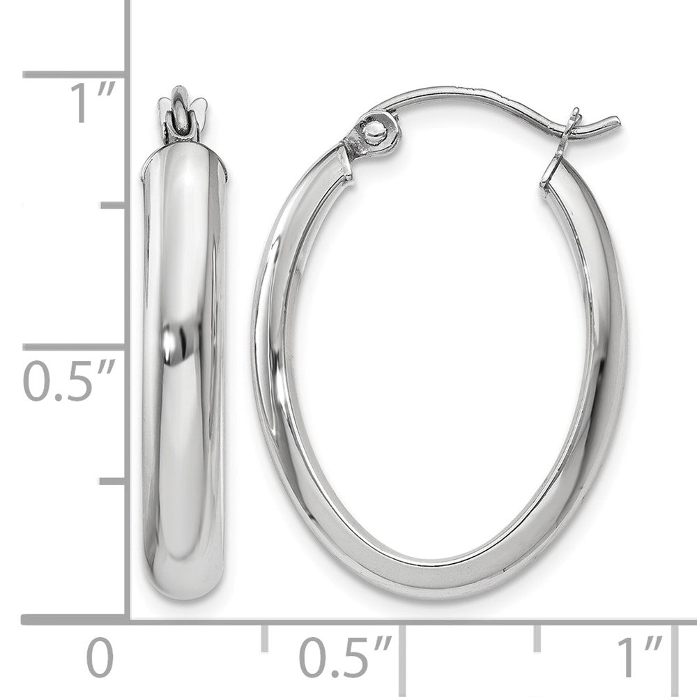 14k White Gold 3.75x25mm Polished Oval Tube Hoop Earrings