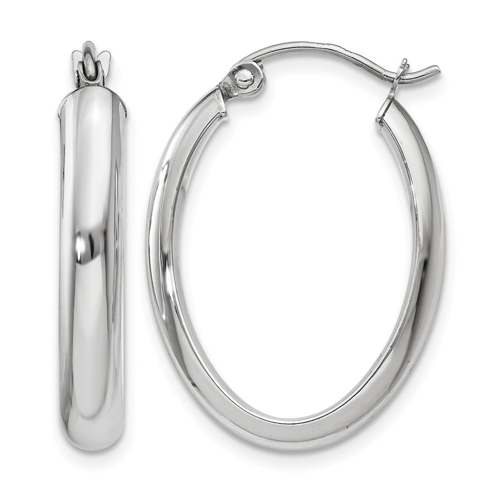 14k White Gold 3.75x25mm Polished Oval Tube Hoop Earrings