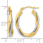 14k Two-tone Polished Rope Twisted Oval Hoop Earrings