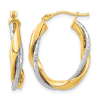 14k Two-tone Polished Rope Twisted Oval Hoop Earrings