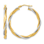 14k Two-tone Polished Rope Twisted Hoop Earrings