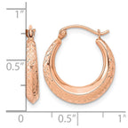 14K Rose Gold 3.25x18mm Textured Tapered Hollow Hoop Earrings