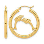14k Polished Dolphins Hoop Earrings