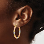 14k with Rose and White Rhodium Diamond-cut 3.0mm Hoop Earrings