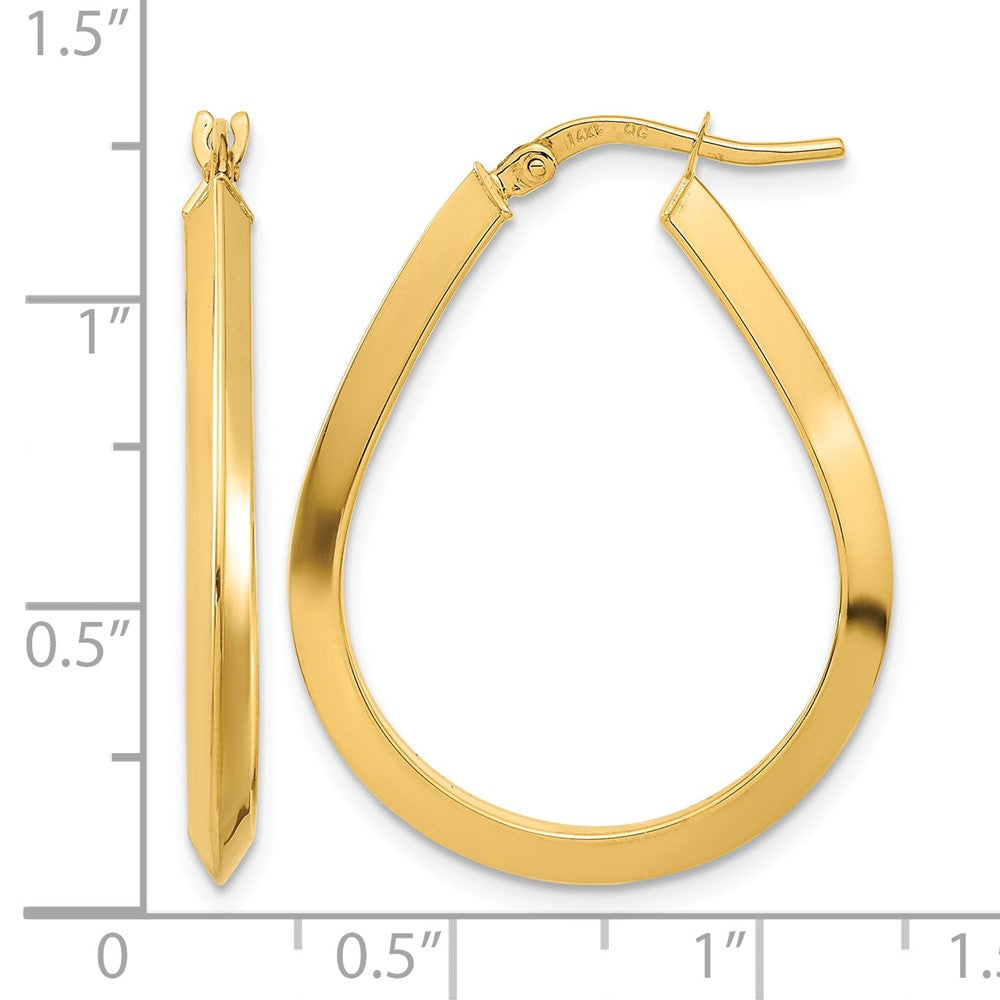 14k 2.75x26mm Polished Knife-Edge Teardrop-Shape Tube Hoop Earrings