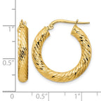 14k 4x22mm Polished Diamond-cut Round Tube Hoop Earrings