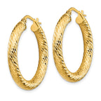 14k 4x30mm Diamond-cut Round Tube Hoop Earrings