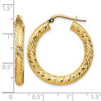 14k 4x30mm Diamond-cut Round Tube Hoop Earrings