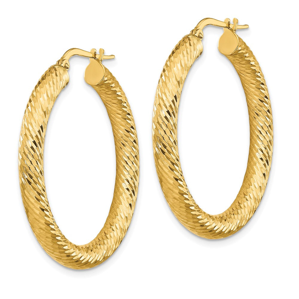 14k 4x35mm Diamond-cut Round Tube Hoop Earrings