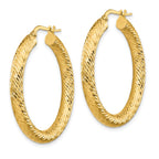 14k 4x35mm Diamond-cut Round Tube Hoop Earrings