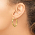 14k 4x35mm Diamond-cut Round Tube Hoop Earrings
