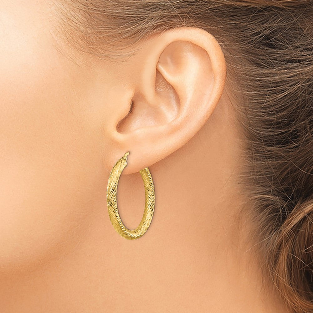 14k 4x35mm Diamond-cut Round Tube Hoop Earrings