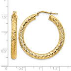 14k 4x35mm Diamond-cut Round Tube Hoop Earrings