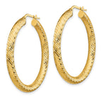 14k 4x40mm Diamond-cut Round Tube Hoop Earrings