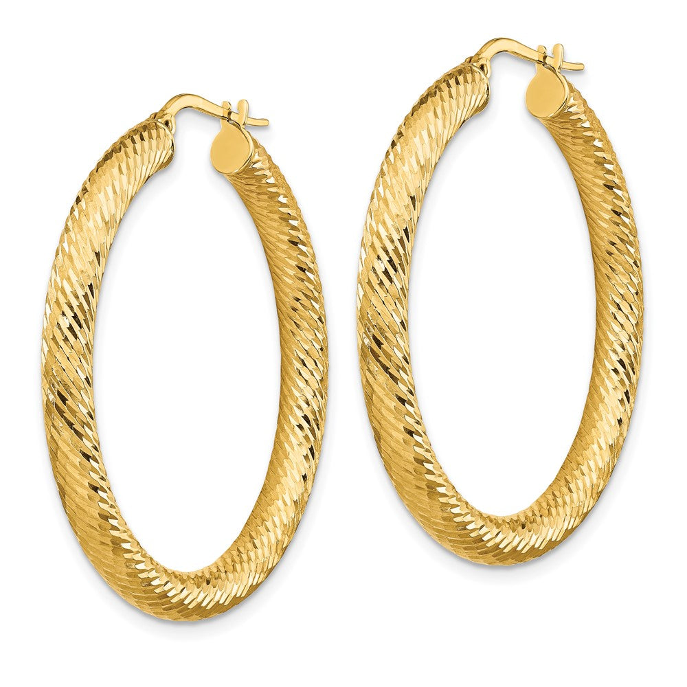 14k 4x40mm Diamond-cut Round Tube Hoop Earrings