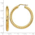 14k 4x40mm Diamond-cut Round Tube Hoop Earrings