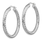 14k White Gold 4x40mm Diamond-cut Round Tube Hoop Earrings