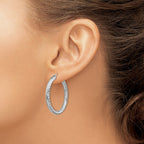 14k White Gold 4x40mm Diamond-cut Round Tube Hoop Earrings