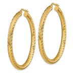 14k 4x50mm Diamond-cut Round Tube Hoop Earrings