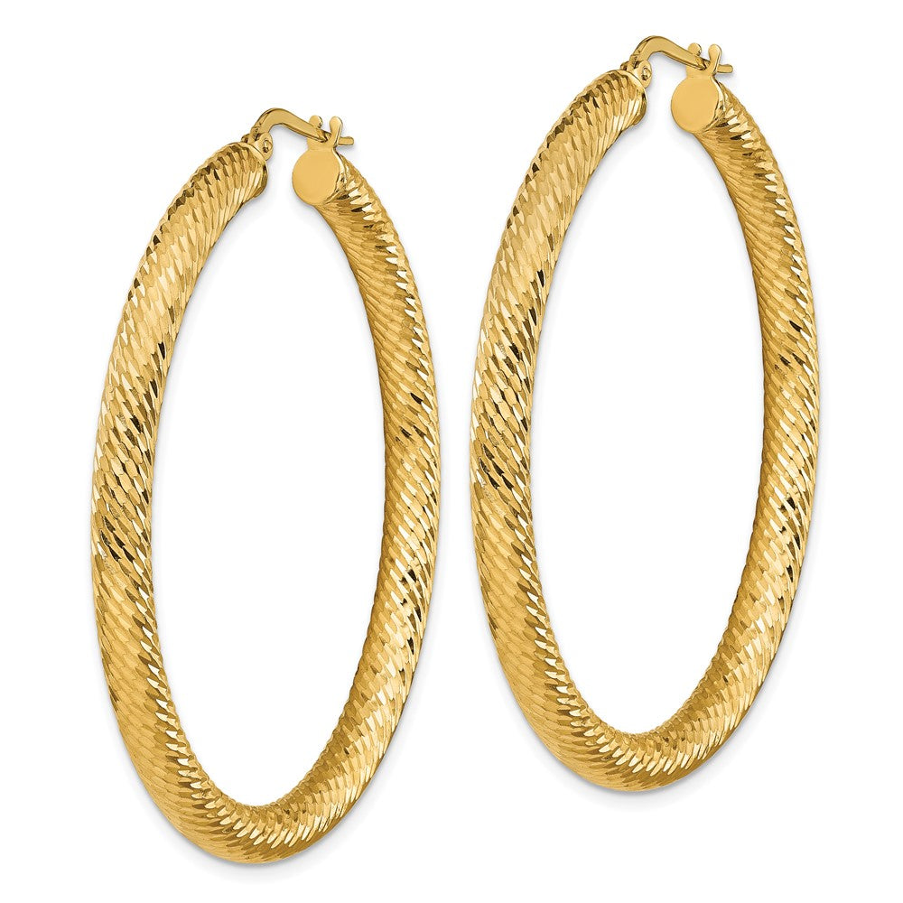 14k 4x50mm Diamond-cut Round Tube Hoop Earrings