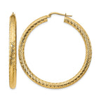 14k 4x50mm Diamond-cut Round Tube Hoop Earrings