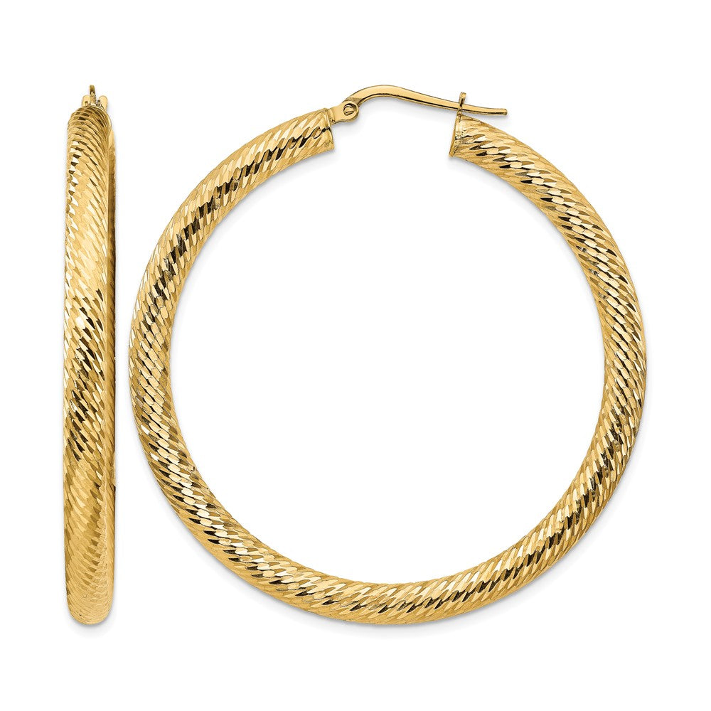 14k 4x50mm Diamond-cut Round Tube Hoop Earrings