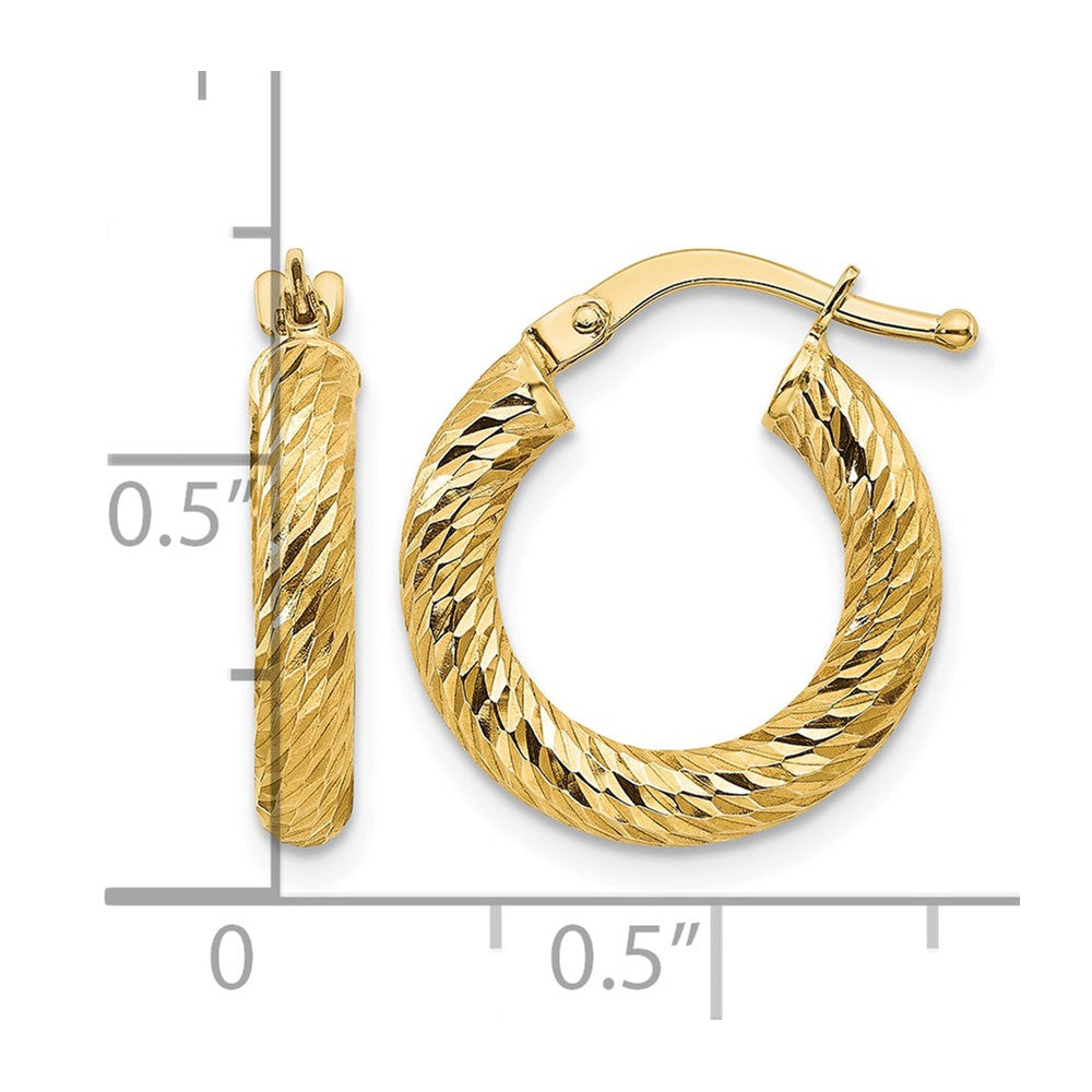 14k 3x16mm Diamond-cut Round Tube Hoop Earrings