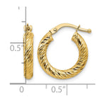 14k 3x16mm Diamond-cut Round Tube Hoop Earrings