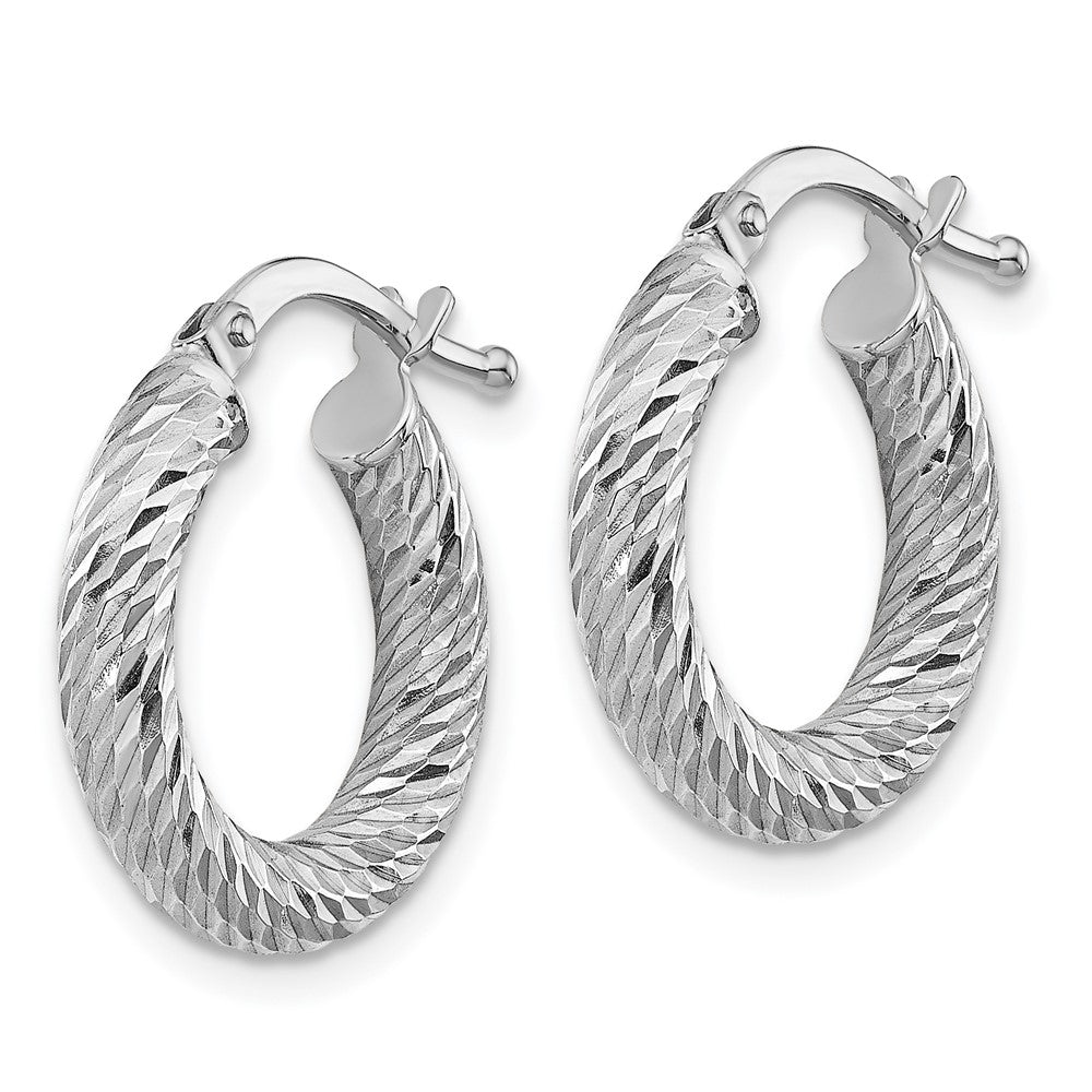 14k White Gold 3x16mm Diamond-cut Round Tube Hoop Earrings