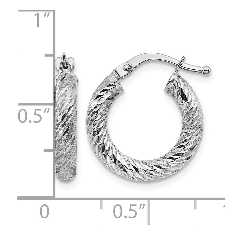 14k White Gold 3x16mm Diamond-cut Round Tube Hoop Earrings
