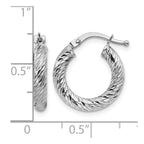 14k White Gold 3x16mm Diamond-cut Round Tube Hoop Earrings