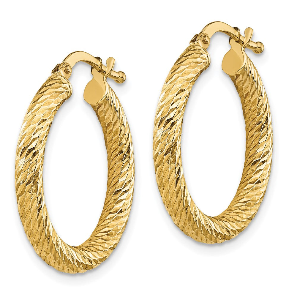 14k 3x22mm Polished Diamond-cut Round Tube Hoop Earrings
